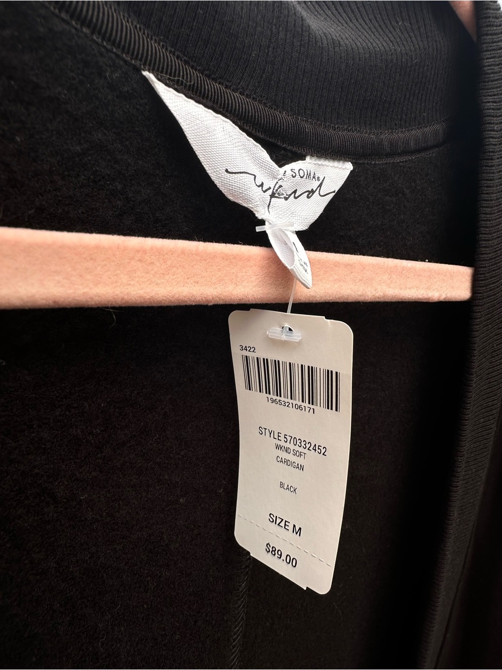 Soma Ultra Soft Weekend Black Open-Front Fleece Cardigan NWT - Picture 6 of 6